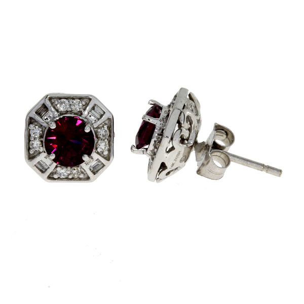 1.46ct Garnet Diamond Stud Earrings 14KT White Gold