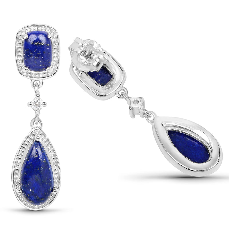 5.43 Carat Genuine Lapis And White Topaz .925 Sterling Silver Earrings