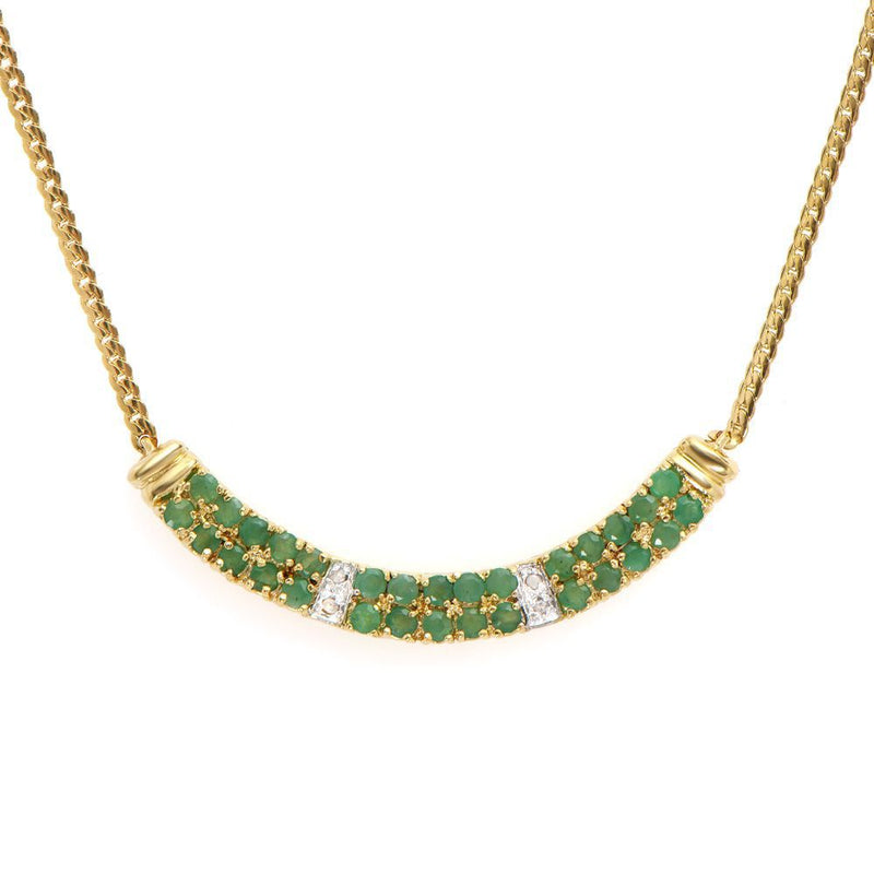 2.05 TW CTS EMERALD AND DIAMONDS 18K GOLD PLATED 2 ROW DESIGNER NECKLACE SIZE 18 INCHES