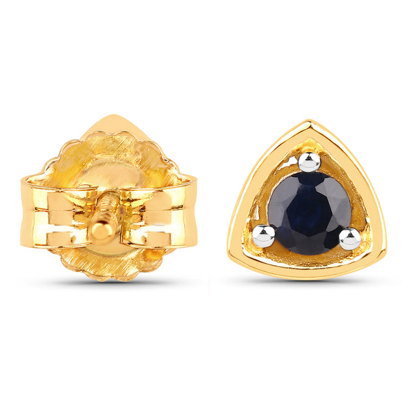 18K Yellow Gold Plated 0.24 Carat Genuine Blue Sapphire .925 Sterling Silver Earrings