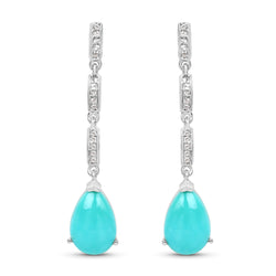 5.65 Carat Genuine Turquoise and White Topaz .925 Sterling Silver Earrings