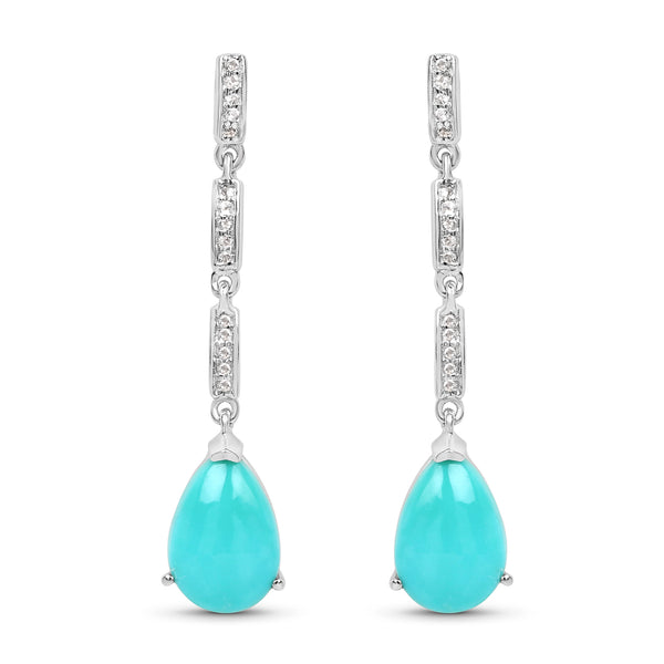 5.65 Carat Genuine Turquoise and White Topaz .925 Sterling Silver Earrings