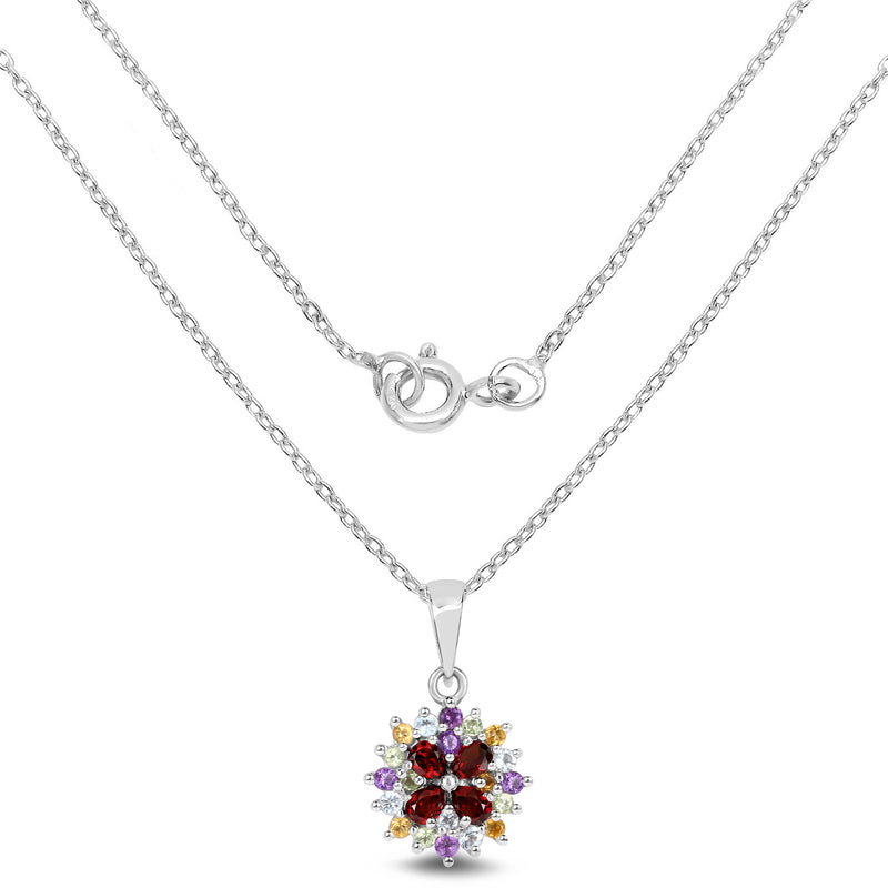 1.40 Carat Genuine Multi Stone .925 Sterling Silver Pendant