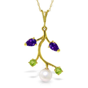 2.7 Carat 14K Solid Yellow Gold Cotton Field Amethyst Peridot Necklace