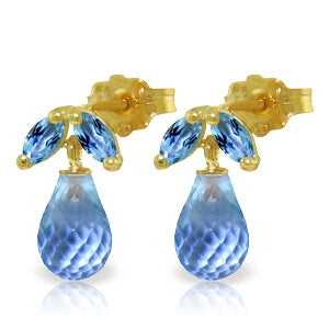 3.4 Carat 14K Solid Yellow Gold Distrustful Angel Blue Topaz Earrings