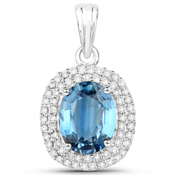 2.62 Carat Genuine Blue Sapphire and White Diamond 14K White Gold Pendant