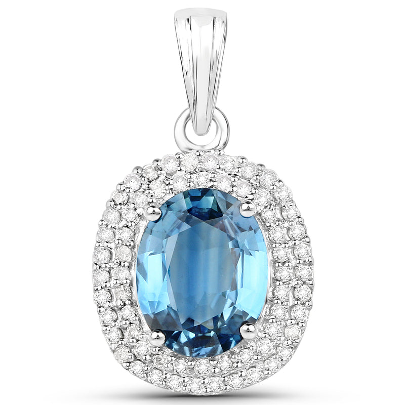 2.62 Carat Genuine Blue Sapphire and White Diamond 14K White Gold Pendant