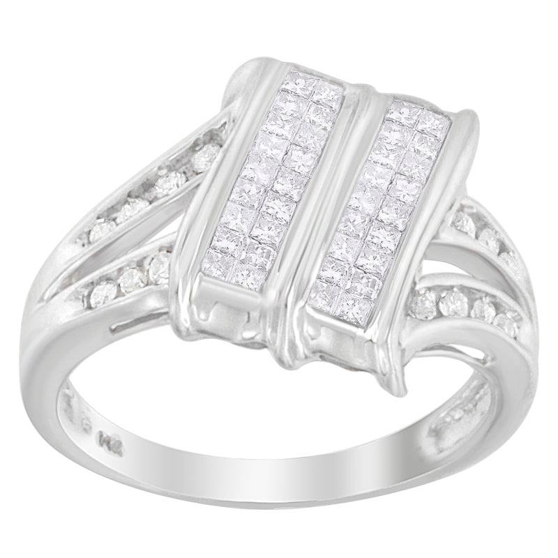 14K White Gold 1/2ct. TDW Round and Princess-cut Diamond Ring (H-I I1-I2)