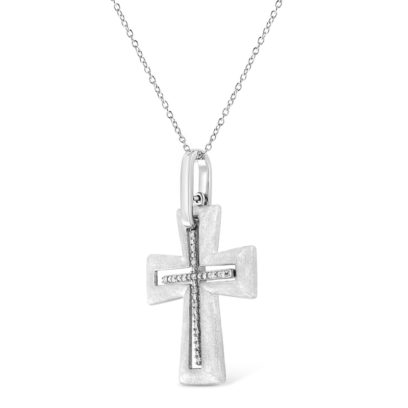 .925 Sterling Silver Prong-Set Diamond Accent Cross 18" Pendant Necklace (I-J Color, I1-I2 Clarity)