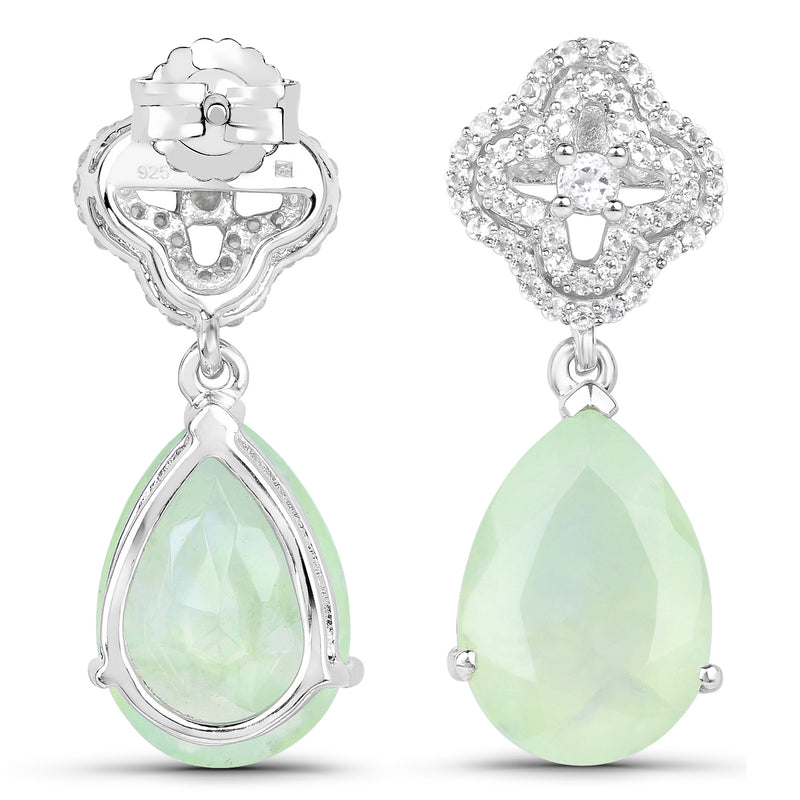 10.07 Carat Genuine Prehnite And White Topaz .925 Sterling Silver Earrings