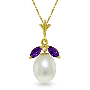 4.5 Carat 14K Solid Yellow Gold Necklace Parl Amethyst