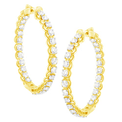 10K Yellow Gold Plated .925 Sterling Silver 7.0 Cttw Round Brilliant Cut Diamond 1-¾ Inside Out Hinged Leverback Hoop Earrings (J-K Color, I1-I2 Clarity)