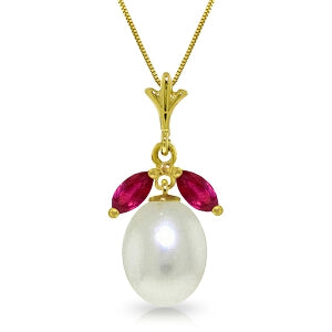 4.5 Carat 14K Solid Yellow Gold Necklace Natural Pearl Ruby