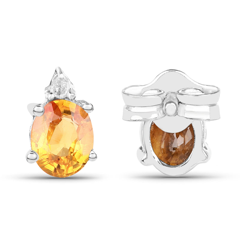 0.78 Carat Genuine Yellow Sapphire and White Diamond .925 Sterling Silver Earrings