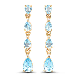 2.04 Carat Genuine Swiss Blue Topaz and White Diamond 14K Yellow Gold Earrings