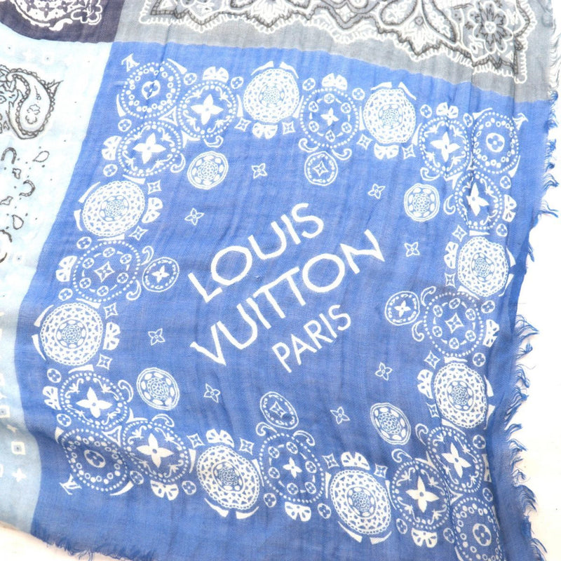 Louis Vuitton Bandana Patchwork Monogram Stole Blue Cashmere Silk Paisley M75266