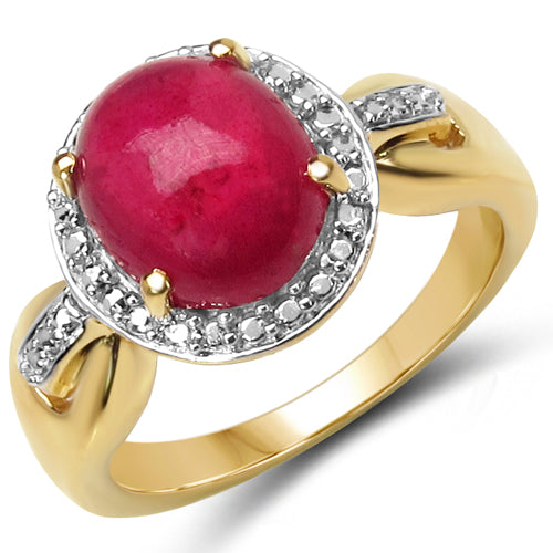 14K Yellow Gold Plated 4.63 Carat Genuine Ruby .925 Sterling Silver Ring