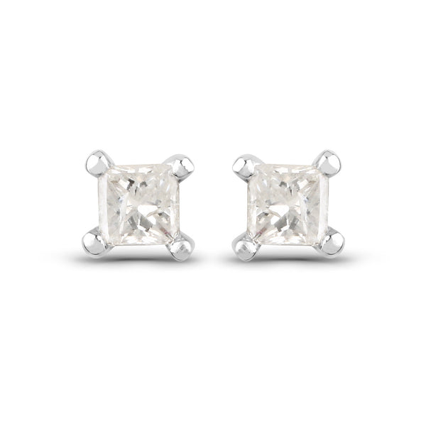 0.11 Carat Genuine White Diamond 14K White Gold Earrings