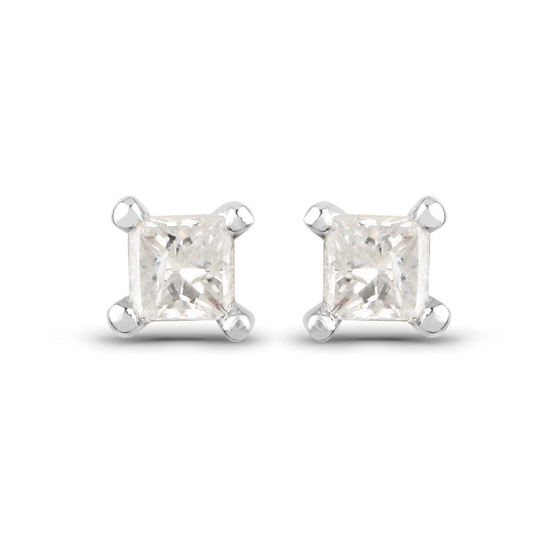 0.11 Carat Genuine White Diamond 14K White Gold Earrings