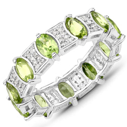 2.88 Carat Genuine Peridot and White Topaz .925 Sterling Silver Ring