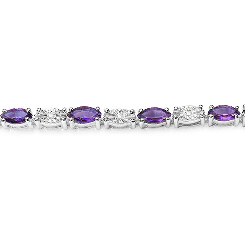 3.54 Carat Genuine Amethyst & White Diamond .925 Sterling Silver Bracelet