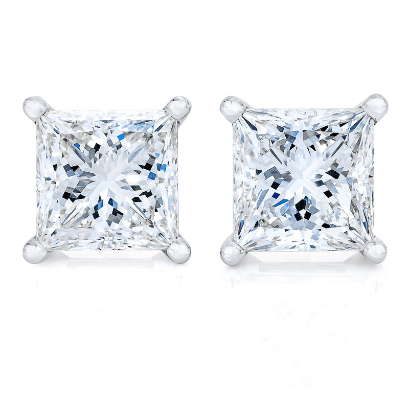 14K White Gold 1.00 Cttw Princess-Cut Square Near Colorless Diamond Classic 4-Prong Solitaire Stud Earrings (H-I Color, I1-I2 Clarity)