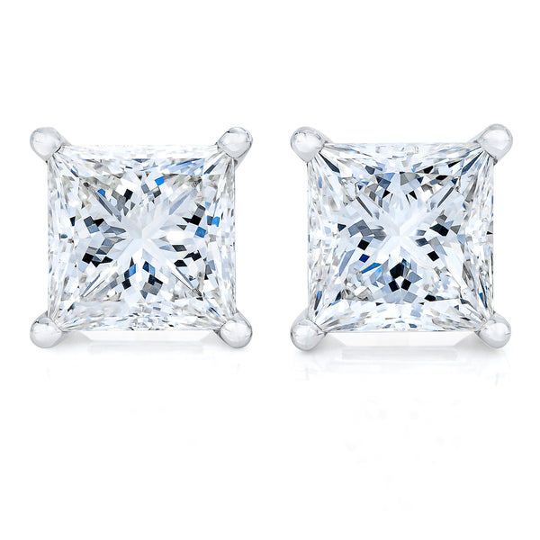 AGS Certified 1/4 Cttw Princess-Cut Square Diamond 4-Prong Solitaire Stud Earrings in 14K White Gold (G-H Color, I1-I2 Clarity)