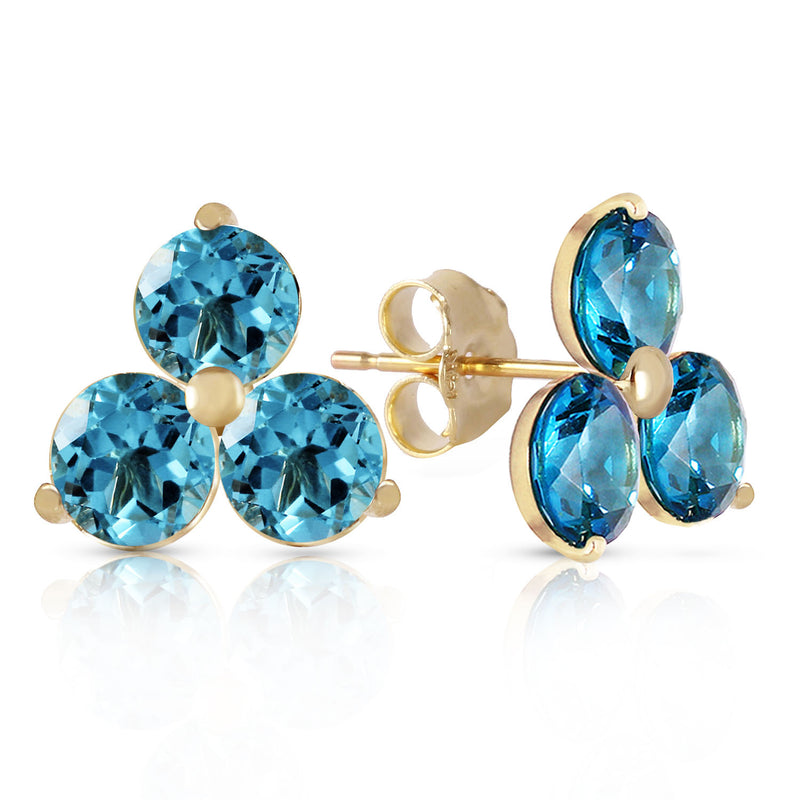 1.5 Carat 14K Solid Yellow Gold Flask Of Dew Blue Topaz Earrings