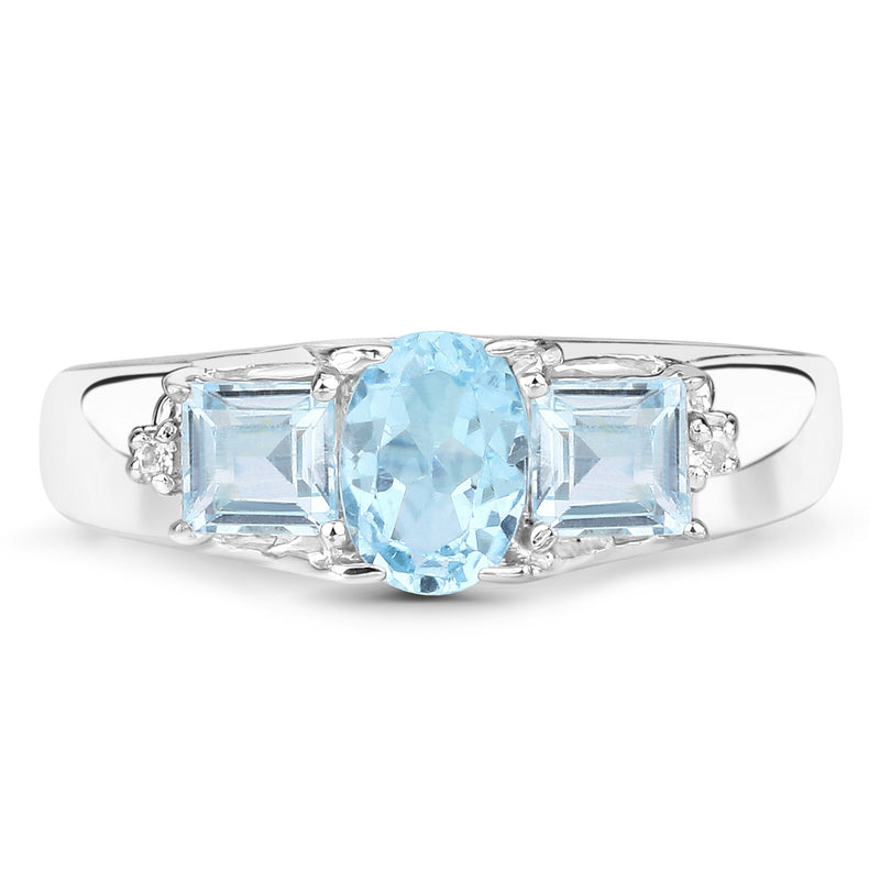 1.98 Carat Genuine Blue Topaz and White Topaz .925 Sterling Silver Ring