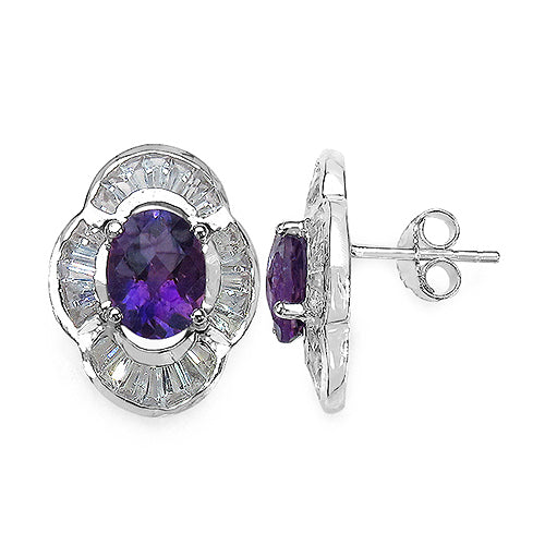 4.08 Carat Genuine Amethyst & White Topaz .925 Sterling Silver Earrings