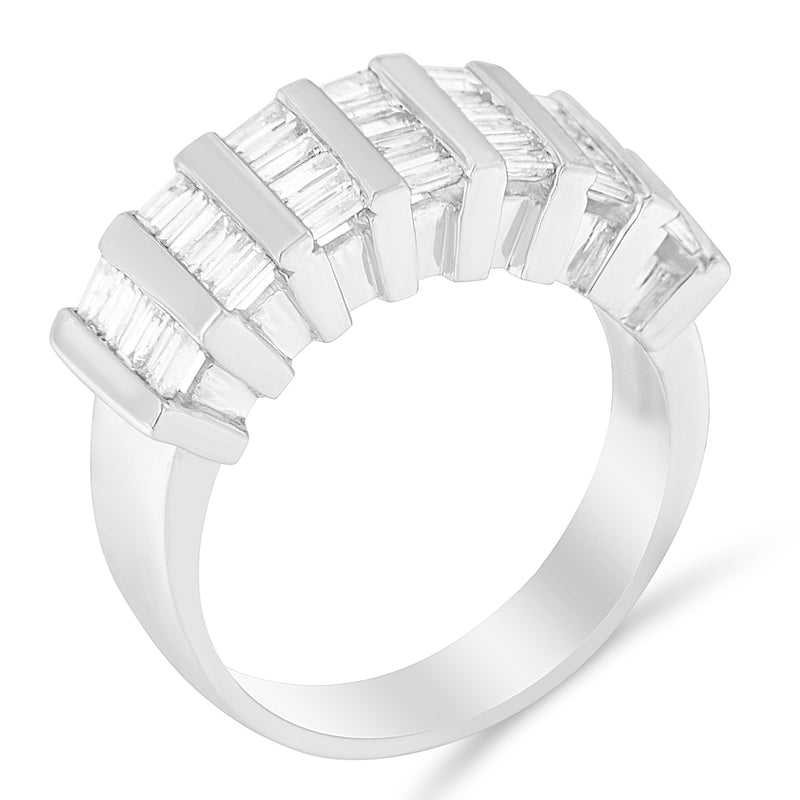 .925 Sterling Silver 1.0 Cttw Baguette Cut Diamond Vertical Channel Fluted Multi-Row Unisex Fashion Wedding Ring (H-I Color, I1-I2 Clarity) - Size 6-3/4