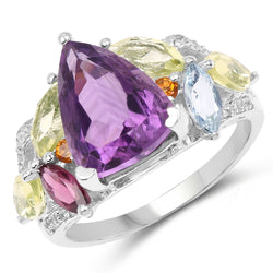 6.30 Carat Genuine Multi Stone .925 Sterling Silver Ring