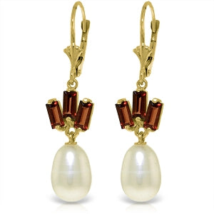 9.35 Carat 14K Solid Yellow Gold Leverback Earrings Pearl Garnet