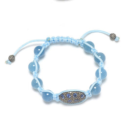 Pave Diamond Gemstone Beads 925 Silver Blue Macrame Bracelet For Women