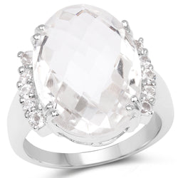 11.40 Carat Genuine Crystal Quartz and White Topaz .925 Sterling Silver Ring