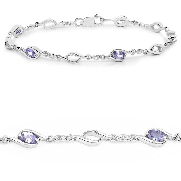 1.30 Carat Genuine Tanzanite and White Topaz .925 Sterling Silver Bracelet