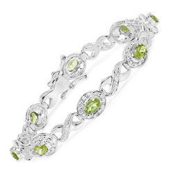 3.74 Carat Genuine Peridot and White Diamond .925 Sterling Silver Bracelet