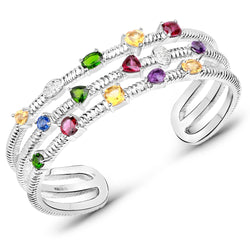 4.75 Carat Genuine Multi Stones .925 Sterling Silver Cuff Bangle