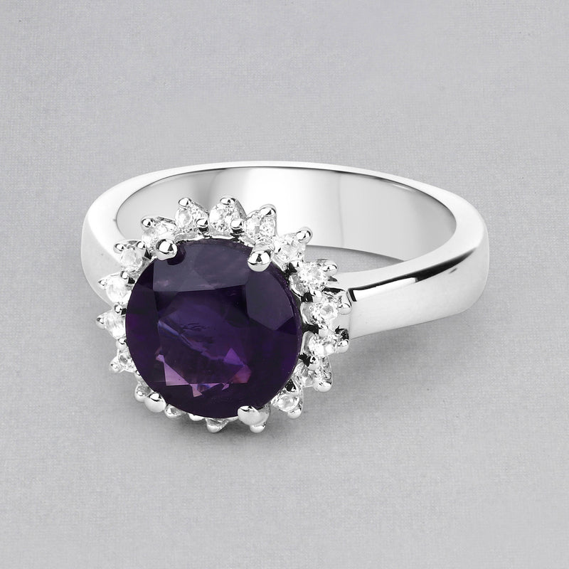 2.80 Carat Genuine Amethyst and White Topaz .925 Sterling Silver Ring