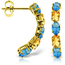 2.5 Carat 14K Solid Yellow Gold Earrings Natural Blue Topaz Citrine