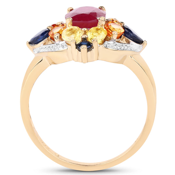 14K Yellow Gold Plated 3.76 Carat Genuine Multi Stone .925 Sterling Silver Ring