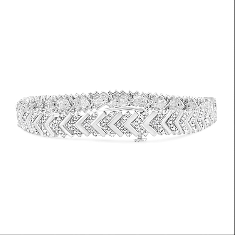 .925 Sterling Silver 1/6 Cttw Round-Cut Diamond Chevron Wave 7.25" Link Bracelet (I-J Color, I3 Clarity)