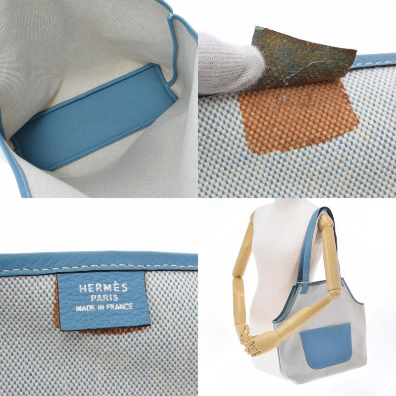 HERMES Hermes Jardinier Blue Gene-Unisex Toile Ash Taurillon Clemence Tote Bag