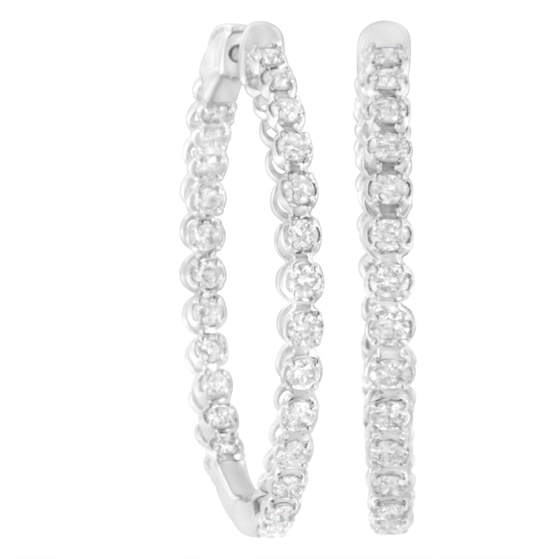 14K White Gold 2 cttw Diamond Hoop Earrings (I-J Clarity, I1-I2 Color)