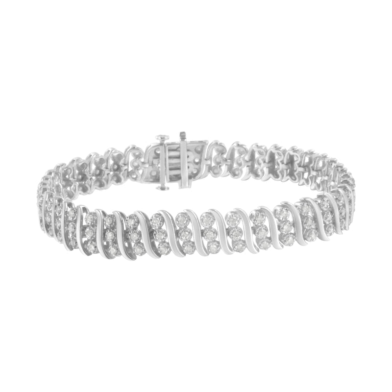 Sterling Silver 2 cttw Diamond Link Double Row Bracelet (I-J, I2-I3)
