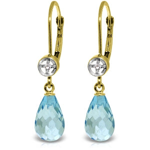 4.53 Carat 14K Solid Yellow Gold Femme Blue Topaz Diamond Earrings