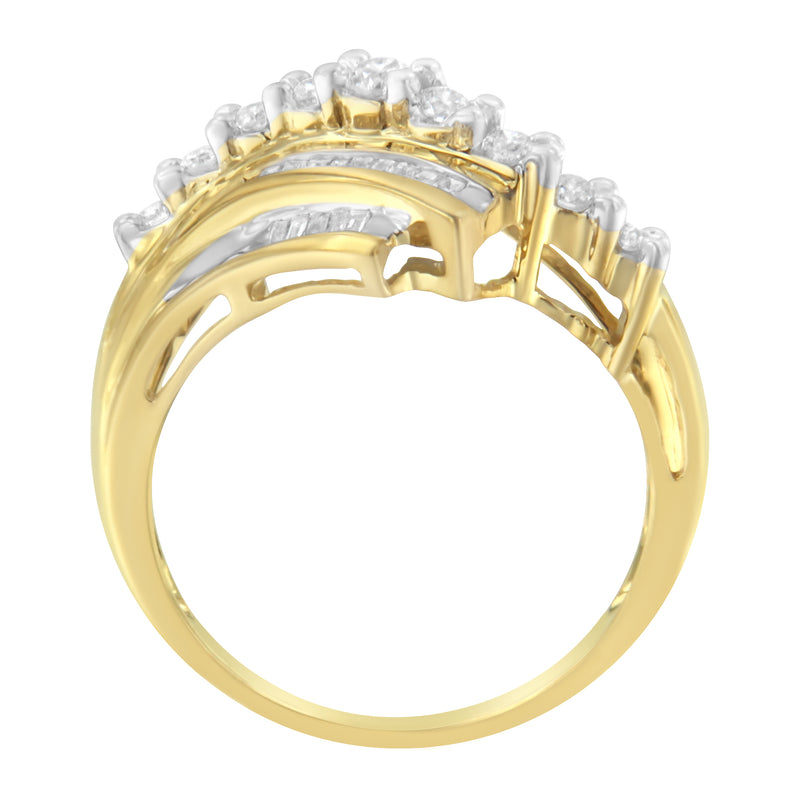 10K Yellow Gold Round and Baguette Diamond-Cut Ring (1/2 Cttw, I-J Color, I1-I2 Clarity) - Size 7