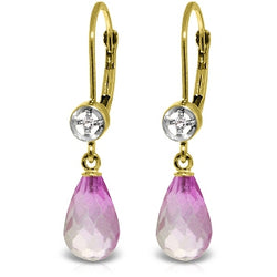 4.53 Carat 14K Solid Yellow Gold Femme Pink Topaz Diamond Earrings