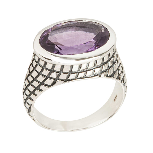 925 sterling silver with natural Brazilian Amethyst Oval solitaire Ring for women