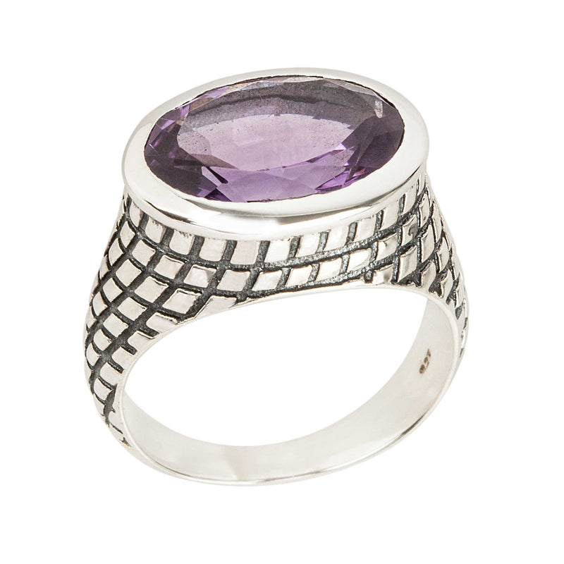 925 sterling silver with natural Brazilian Amethyst Oval solitaire Ring for women